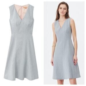 $395 REBECCA TAYLOR NWT Stretch Linen Pleated Gray Designer Dress – Size 8